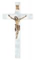  7" PEARLIZED WHITE CROSS WITH ANTIQUED GOLD CORPUS 