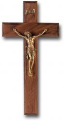  10\" WALNUT CROSS WITH MUSEUM GOLD PLATED CORPUS 