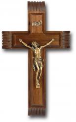  10\" WALNUT SICK CALL CRUCIFIX WITH MUSEUM GOLD PLATED CORPUS 
