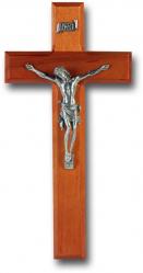  10\" CHERRY WOOD CROSS WITH PEWTER CORPUS 