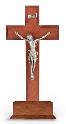  10\" STANDING WALNUT WOOD CROSS BASE WITH PEWTER CRUCIFIX 