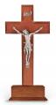  10" STANDING WALNUT WOOD CROSS BASE WITH PEWTER CRUCIFIX 