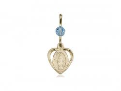  Miraculous Heart Neck Medal/Pendant Only w/Bead - Aqua - March 