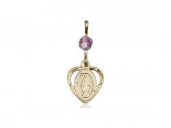  Miraculous Heart Neck Medal/Pendant Only w/Bead - Amethyst - February 