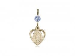  Miraculous Heart Neck Medal/Pendant Only w/Bead - Light Sapphire 