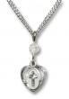  Heart/Cross Neck Medal/Pendant Only w/Bead - Crystal - April 
