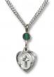  Heart/Cross Neck Medal/Pendant Only w/Bead - May - Emerald 
