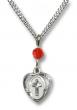  Heart/Cross Neck Medal/Pendant Only w/Bead - Ruby - July 