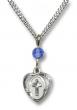  Heart/Cross Neck Medal/Pendant Only w/Bead - Sapphire - September 