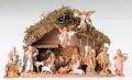  "Sixteen Figure" Italian Christmas Nativity Set With Stable 