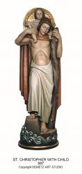  St. Christopher Statue w/Jesus Statue in Linden Wood, 36\" & 60\"H 