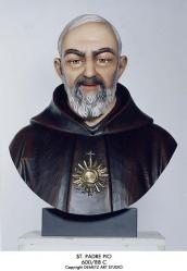  St. Padre Pio Bust Statue in Linden Wood, 24\"H 