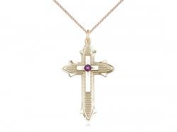  Cross on Cross Neck Medal/Pendant w/Amethyst Stone Only for February 