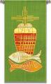 Green Banner/Tapestry - Cross, Bread, Fish 