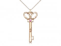  Key w/Double Hearts Neck Medal/Pendant w/Rose Stone Only for October 
