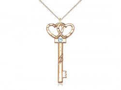  Key w/Double Hearts Neck Medal/Pendant w/Aqua Stone Only for March 