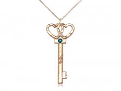  Key w/Double Hearts Neck Medal/Pendant w/Emerald Stone Only for May 