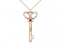  Key w/Double Hearts Neck Medal/Pendant w/Ruby Stone Only for July 