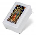  STAINED GLASS WITH REAL WOOD OUR LADY OF GUADALUPE WHITE MUSIC BOX 