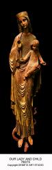  Madonna w/Child Statue 3/4 Relief in Chestnut Wood, 30\" - 60\"H 