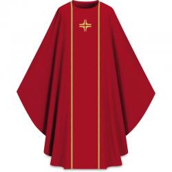  Red \"Assisi\" Chasuble Set - Orphrey & Cross - Elias Fabric 