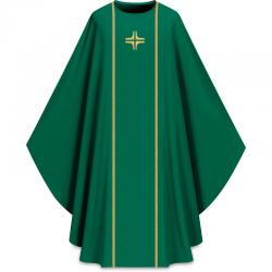  Green \"Assisi\" Chasuble Set - Orphrey & Cross - Elias Fabric 