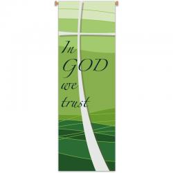  Green Printed Banner - \"In God We Trust\" - Deco Fabric 