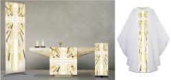  White \"Designed\" Altar Cover - Deco Fabric 