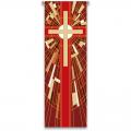  Red Printed Banner - Cross & Rays - Deco Fabric 