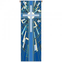  Blue Printed Banner - Cross Motif - Deco Fabric 