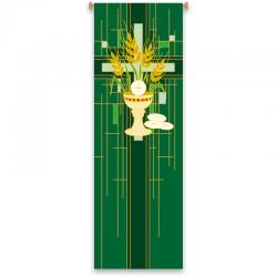  Green Printed Inside Banner - Eucharist Motif - Deco Fabric 