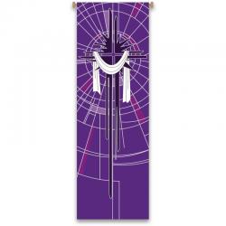  Purple Printed Inside Banner - Cross/Shroud Motif - Deco Fabric 