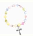  PEARLESCENT MULTI-COLORED HEART SHAPE BEAD BRACELET WITH ROSE AND CROSS 