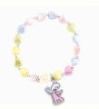  PEARLESCENT MULTI-COLORED HEART SHAPE BEAD BRACELET WITH ROSE AND ENAMELED GUARDIAN ANGEL MEDAL 