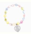  PEARLESCENT MULTI-COLORED HEART SHAPE BEAD BRACELET WITH ROSE AND HEART SHAPED MIRACULOUS MEDAL 