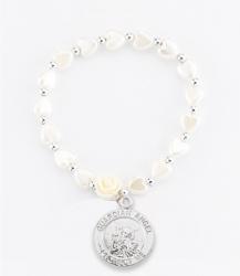  WHITE HEART BEAD BRACELET WITH GUARDIAN ANGEL MEDAL 