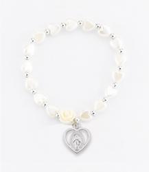  PEARLESCENT MULTI-COLORED HEART SHAPE BEAD BRACELET WITH ROSE AND HEART SHAPED MIRACULOUS MEDAL 