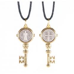  ST. BENEDICT GOLD KEYCHAIN PENDANT ON CORD (3 PC) 
