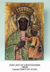  Our Lady of Czestochowa w/Child High Relief Plaque in Linden Wood, 20\"  x 14\" 