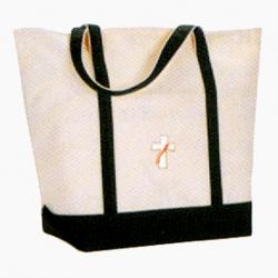  Extra Large Clergy/Deacon Tote Bag w/Pocket in Natural Color w/Black or Navy Trim 