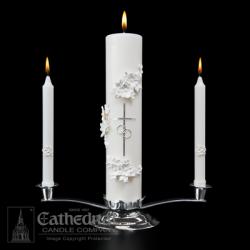  Holy Matrimony/Wedding Side Candles Only Silver/White 7/8 x 10 - Pair 