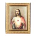  SACRED HEART OF JESUS IN A FINE DETAILED SCROLL CARVINGS ANTIQUE GOLD FRAME 