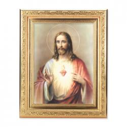  SACRED HEART OF JESUS IN A FINE DETAILED SCROLL CARVINGS ANTIQUE GOLD FRAME 