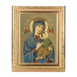  O.L. OF PERPETUAL HELP IN A FINE DETAILED SCROLL CARVINGS ANTIQUE GOLD FRAME 