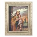  ST. JOSEPH IN A FINE DETAILED SCROLL CARVINGS ANTIQUE SILVER FRAME 