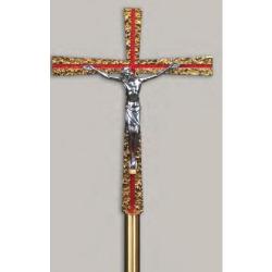  Processional Bronze Enameled Floor Crucifix: Style 8633 - 84\" Ht 