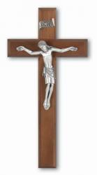  11\" WALNUT CROSS WITH SILVER PLATED CORPUS 