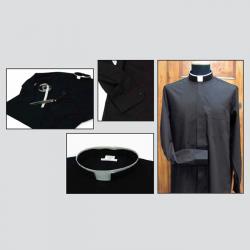  Black Short Sleeve Roman Tab Shirt in Poly-Cotton 