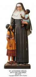  St. Katharine Drexel w/Two Children Statue in Linden Wood, 36\" - 60\"H 