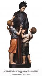  St. Magdalen of Canossa w/Two Children Statue in Linden Wood, 36\"H 